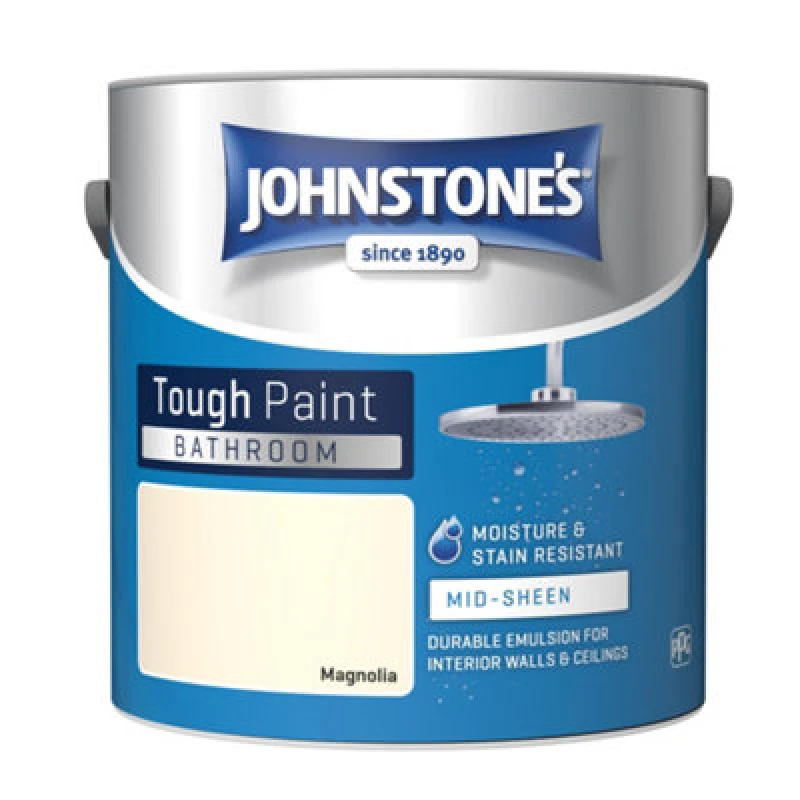 Image of Johnstone's Bathroom Mid Sheen Finish Emulsion Paint, 2.5 Litre, Magnolia