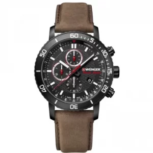 Image of Wenger Roadster Black Night Quartz Black Dial Leather Strap Mens Watch 01.1843.107