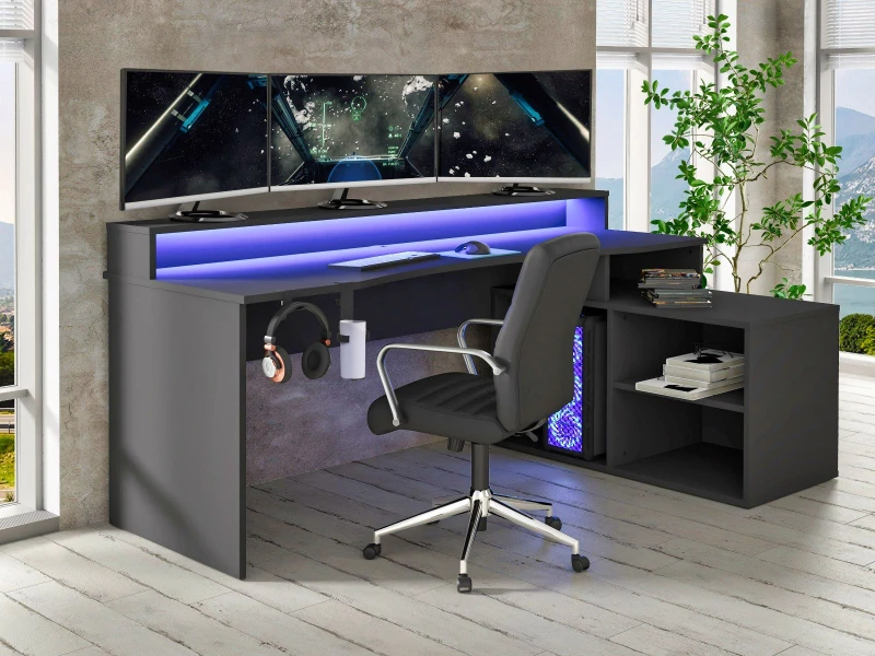 Image of Flair Power W L Shaped Corner Gaming Desk in Black Unisex