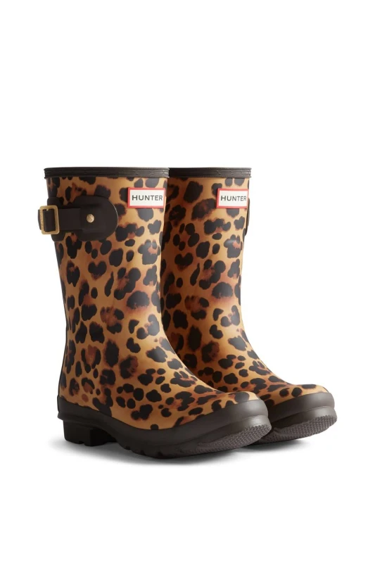 Image of Hunter Womens Original Short Leopard Print Boot Size: 4 Multicolor Female 4