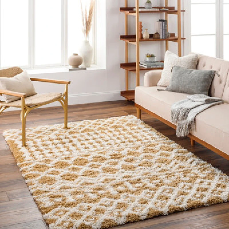 Image of Livabliss Shaggy Geometric Plush Pile Camel Nour Area Rug 200 X 290 Cm - Easy Care, Non Shedding, Ideal For Living Room & Bedroom