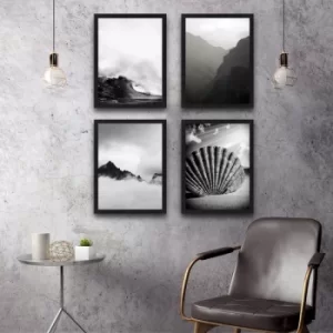 Image of Wave Set Multicolor Decorative Framed Painting (4 Pieces)