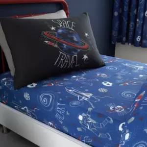 Image of Catherine Lansfield Space Adventure Easy Care Fitted Sheet, Black, Double