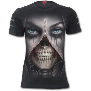 Image of Zipped Mens X-Large Twin Zipper Sleeve Fashion T-Shirt - Black