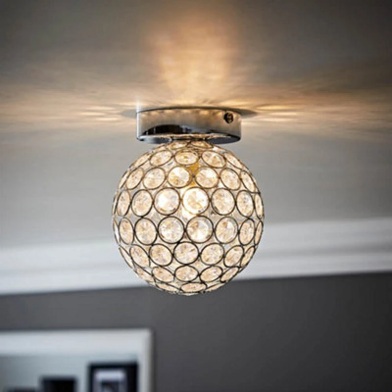 Image of ValueLights Ella Chrome Sphere Globe Jewel Flush Ceiling Light Silver