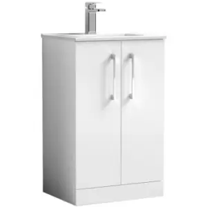 Image of Arno Gloss White 500mm 2 Door Vanity Unit with 18mm Profile Basin - ARN101B - Gloss White - Nuie