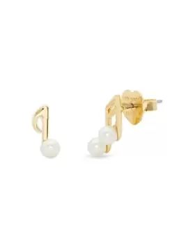 Image of kate spade new york Hit The Town Imitation Pearl Music Note Mismatch Stud Earrings in Gold Tone