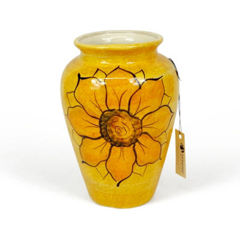 Image of Verano Spanish Ceramics Sunflower Hand Painted Ceramic Home Decorative Small Vase 24Cm