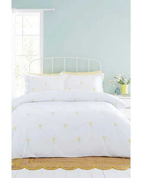 Image of Catherine Lansfield CL Lorna Embroidered Daisy Duvet Set White/Yellow KING PO50203