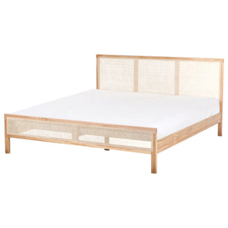 Image of Beliani Bed Pine Wood Salernas 180 X 200 Cm (Eu Super King) Light Brown