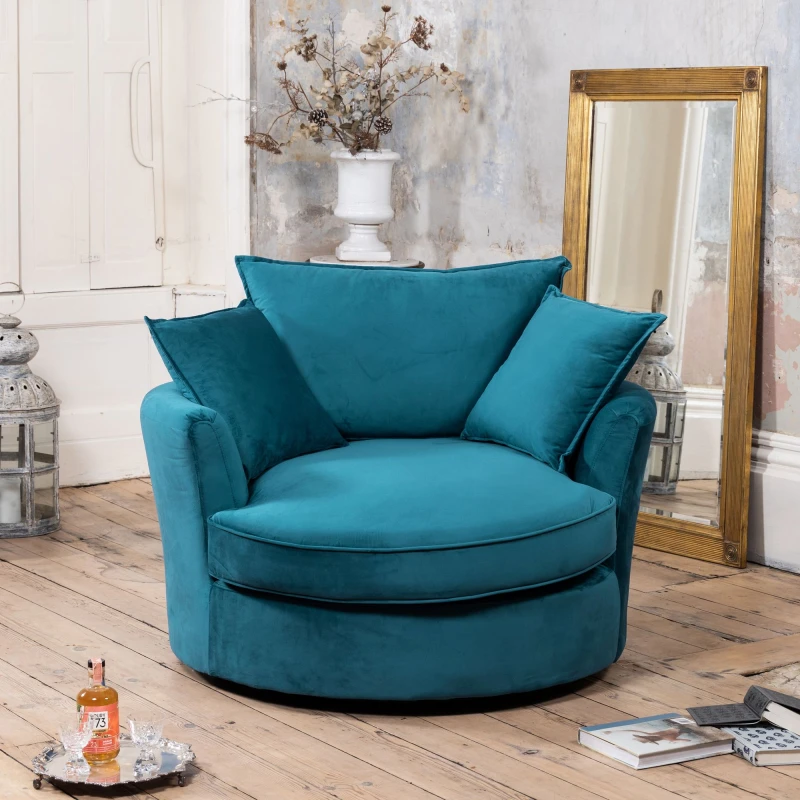 Image of Artemis Home Havana Velvet Swivel Base Cuddle Chair in Teal Teal Unisex