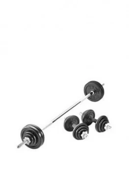 Image of York 50 Kg Black Cast Iron Barbell Dumbbell Spinlock Set