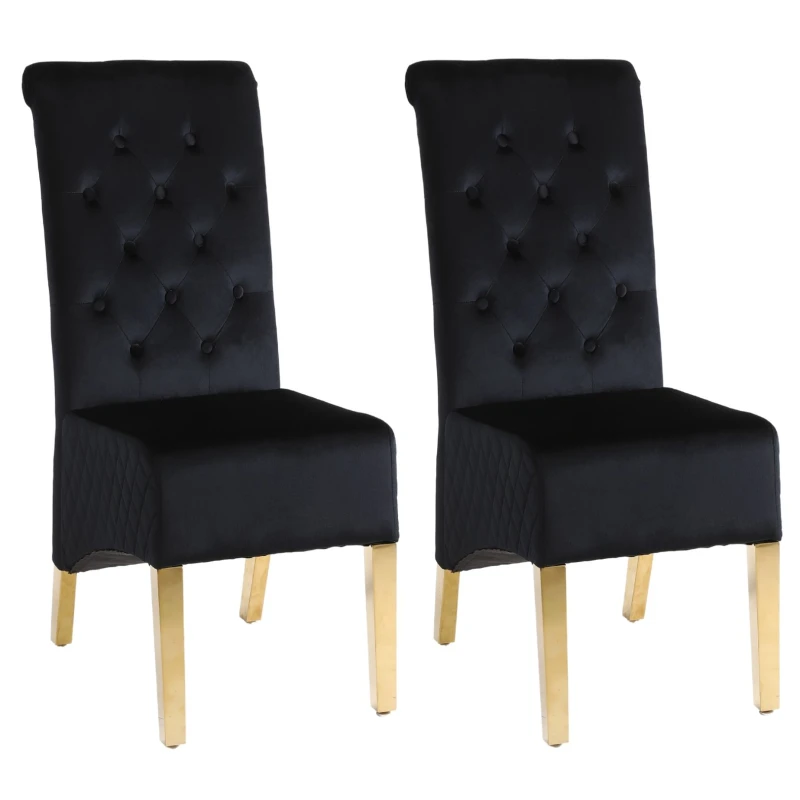 Image of Modernique Modernique A Pair (x2) Velvet High Back Dining Chairs with Golden Chrome Knocker & Legs in Black One Size Unisex 5061017320326