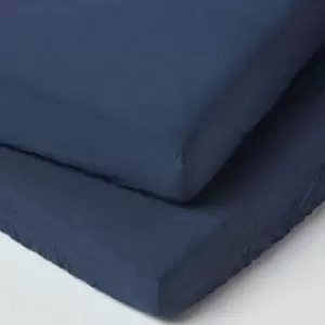 Image of Navy Linen Fitted Cot Sheet 60 x 120 cm, Pack of 2 - Blue - Homescapes