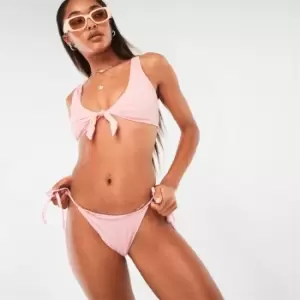 Image of Missguided Rib Tie Side Bikini Bottoms - Pink