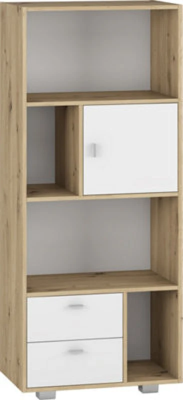 Image of Shefa Line Bookcase Kurt White - Artizan Oak (2 Boxes)