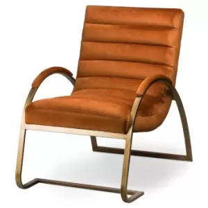 Image of Burnt Orange And Brass Ribbed Ark Chair
