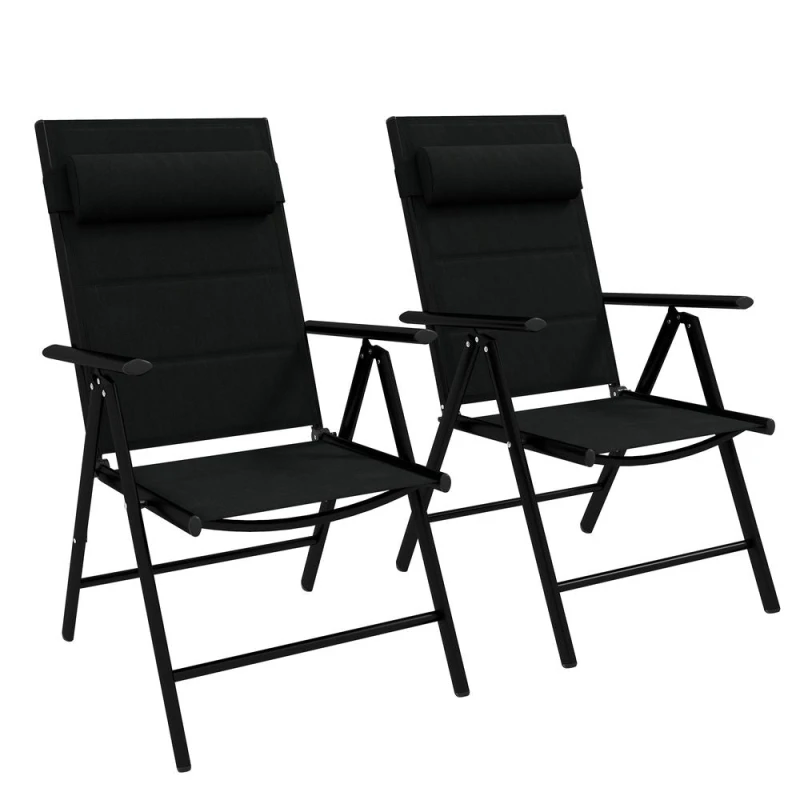 Image of Outsunny 2pc Outdoor Folding Chairs w/ Padded Seat - Black 84G-383V70BK
