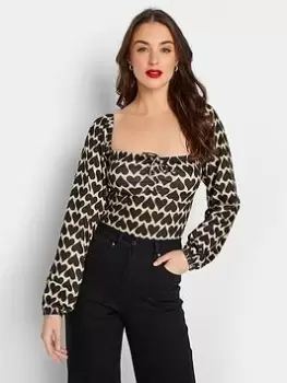 Image of Long Tall Sally Heart Print Sweetheart Ls Top, Natural, Size 18, Women