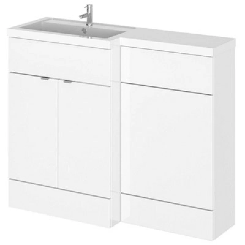 Image of Hudson Reed Fusion 1105mm Gloss White Lh Basin & Wc Combination Unit, 2 Door Vanity