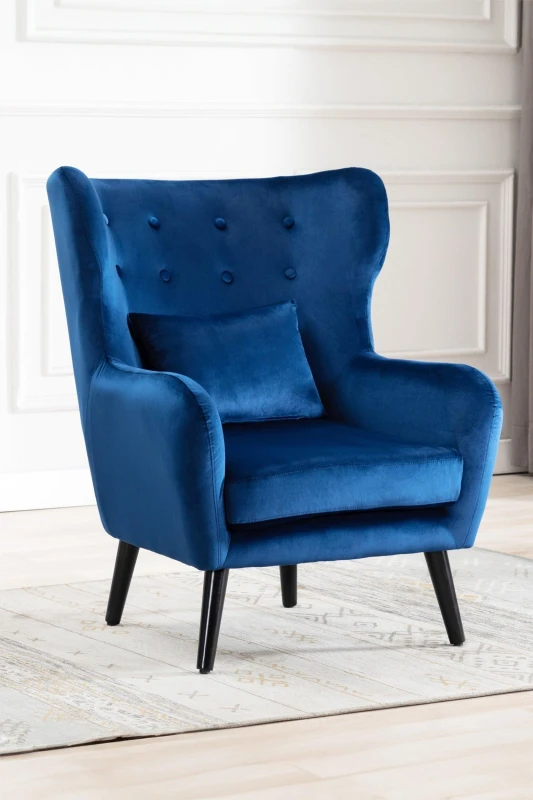 Image of More4Homes Winslow Wing Back Fabric Occasional Button Back Modern Accent Armchair Navy
