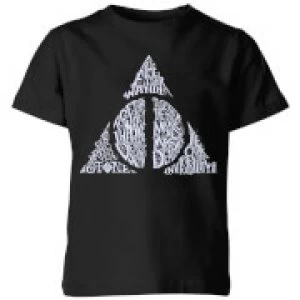 Image of Harry Potter Deathly Hallows Text Kids T-Shirt - Black - 3-4 Years