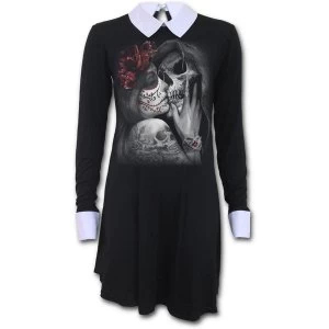 Image of Dead Kiss Womens Medium Peterpan Collar Baby Doll Ls Dress - Black