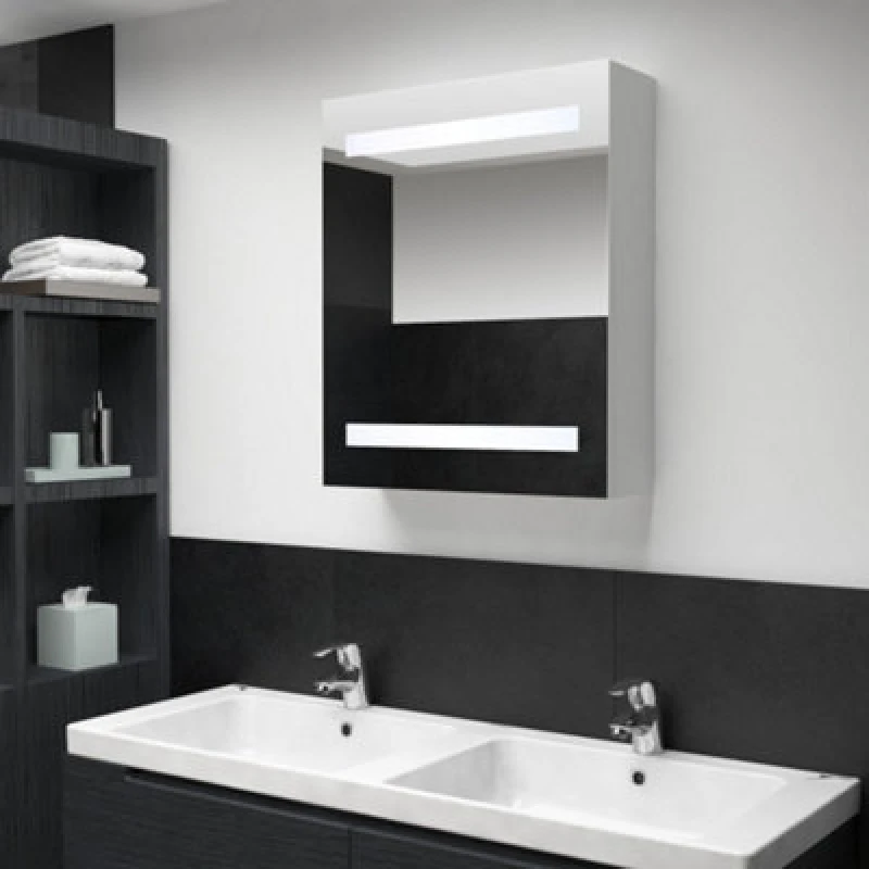Image of vidaXL LED Bathroom Mirror 50x13.5x60cm Wall Light Vanity Mirror Wall Cabinet