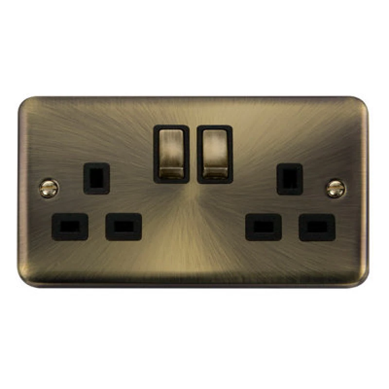 Image of SE Home Curved Antique Brass 2 Gang 13A DP Ingot Twin Double Switched Plug Socket Gold