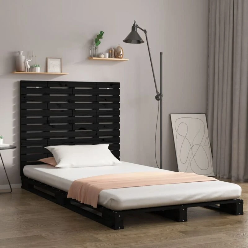 Image of Vidaxl Wall Headboard Black 106X3X91.5cm Solid Wood Pine, Black 824667