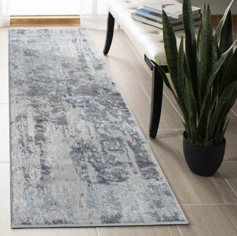 Image of Styra Modern Grunge Abstract Area Rugs Silver 60X220 Cm