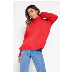 Image of I Saw It First Recycled Blend Roll Neck Oversized Jumper - Red