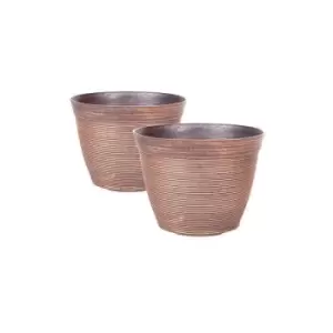 Image of Pair of Helix Round Planter 10" Warm Copper