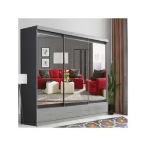 Image of Mayfair 3 Sliding Mirror Door Wardrobes with Drawers 250cm - Grey