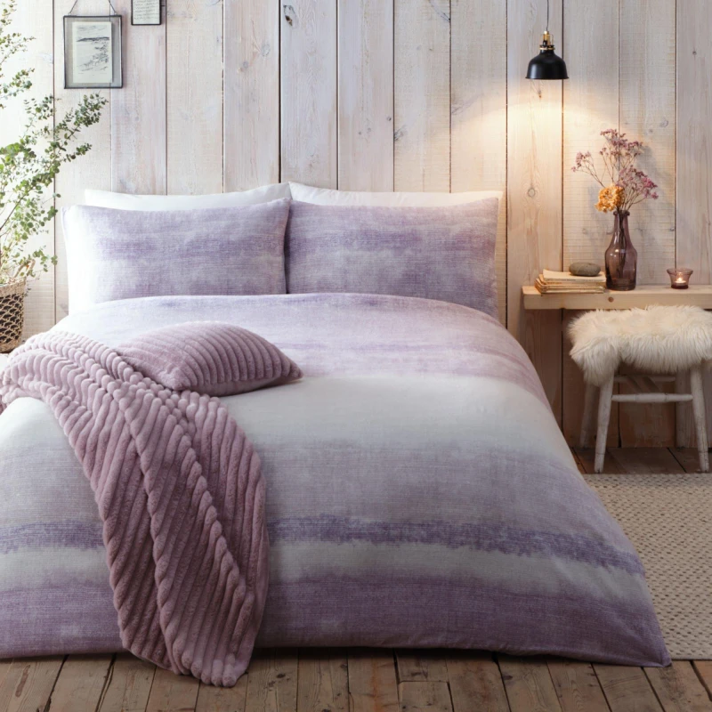 Image of Appletree Anson Stripe 100% Brushed Cotton Duvet Cover Set - Purple Purple Single