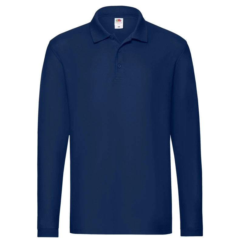 Image of Fruit Of The Loom Fruit of the Loom Men Premium Long-Sleeved Polo Shirt in Navy Size: Small Navy S Male 5063470734818