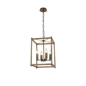 Image of Catskill Ceiling Pendant, 4 Light E14, Medium Oak, Antique Brass
