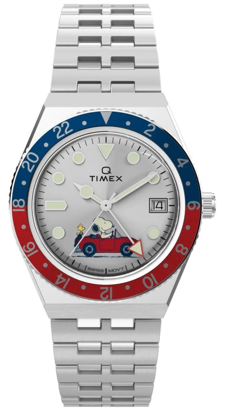 Image of Timex TW2W83300 x Peanuts Q Timex GMT (38mm) Silver Dial / Watch