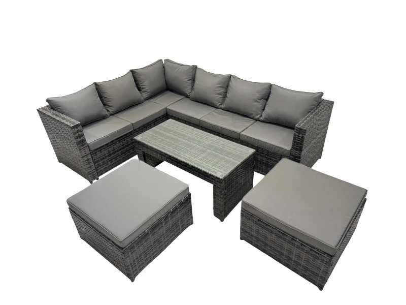 Image of Fimous 5 Pieces Garden Furniture Corner Sofa Set & 2 Big Footstools in Dark Grey Dark Grey Unisex