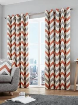 Image of Fusion Chevron 100% Cotton Lined Eyelet Curtains