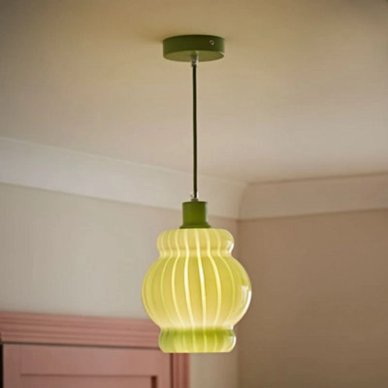 Image of ValueLights ValueLights Taffy Stripe Green Glass Pendant Ceiling Light in Pale Green Pale Green One Size Unisex 5016529274827
