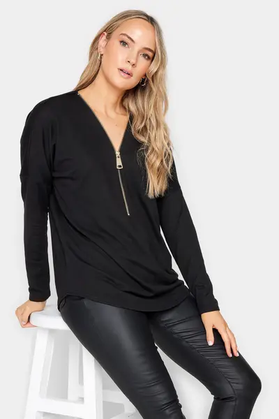 Image of Long Tall Sally Tall 2 Pack Zip Front Top Black