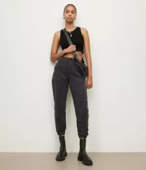 Image of AllSaints Womens Womens Relaxed Fit Val High-Rise Tapered Trousers, Grey, Size: 14, Grey