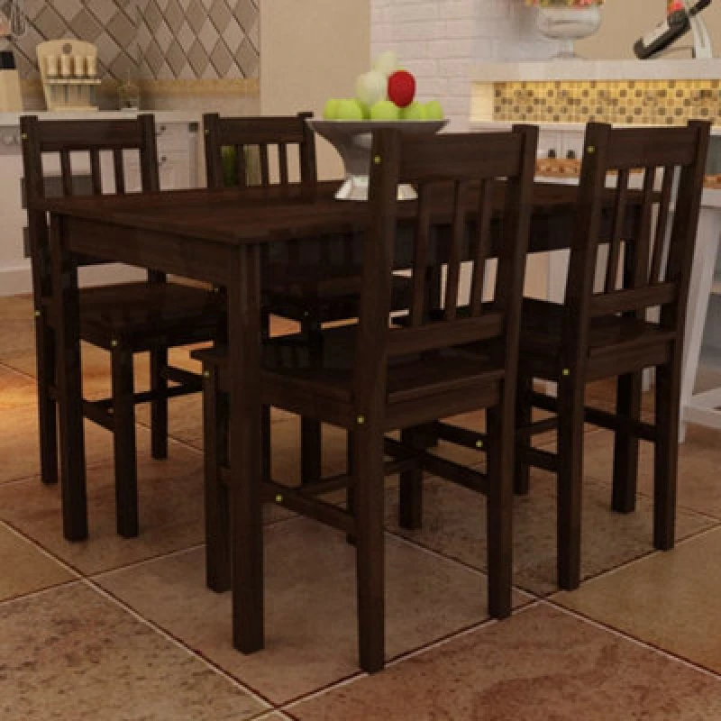 Image of vidaXL Dining Set 5 Piece Pine Wood Brown Home Kitchen Furniture Table Chair