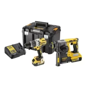 Image of DEWALT - DCK207P2T 18V xr sds Plus Hammer & Combi Drill Twin Pack (2 x 5.0Ah Batteries) in tstak Box DCK207P2T-GB