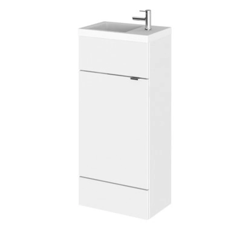 Image of Hudson Reed Fusion Floor Standing 1 Door Vanity Unit & Polymarble Basin Compact, Vanity Unit With Basin, Gloss White, 400mm