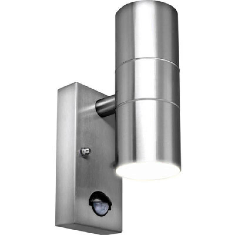 Image of Luceco Azurar Up/down Ip44 Gu10 Wall Light With Pir Sensor Stainless Steel