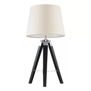 Image of Clipper Black and Chrome Tripod Table Lamp with Beige Aspen Shade