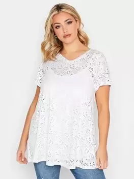 Image of Yours Broidery Swing V-Neck Tee - White, Size 26-28, Women