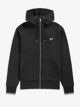 Image of Fred Perry Hooded Zip Through Sweatshirt, Black, Size S, Men